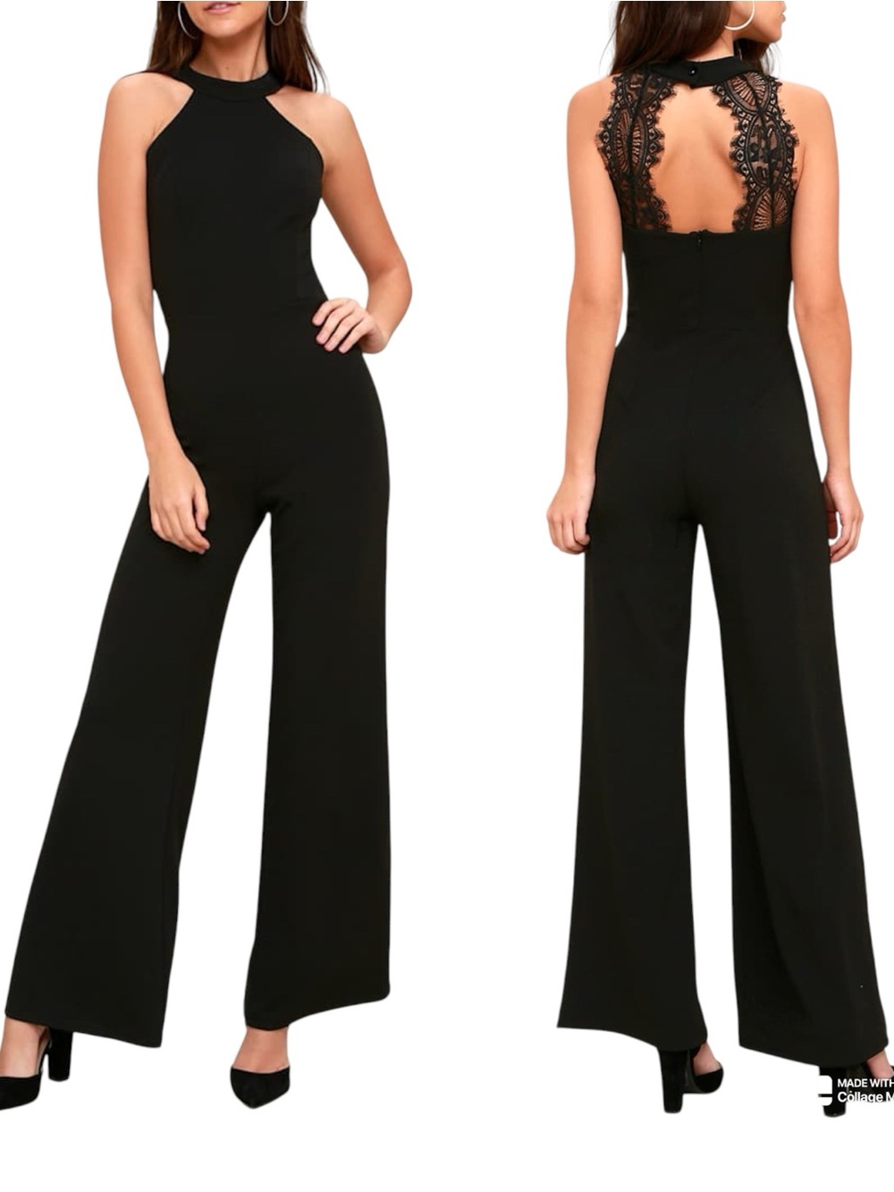 Lulus Penthouse Party Black Lace Wide Leg Jumpsuit X-Small